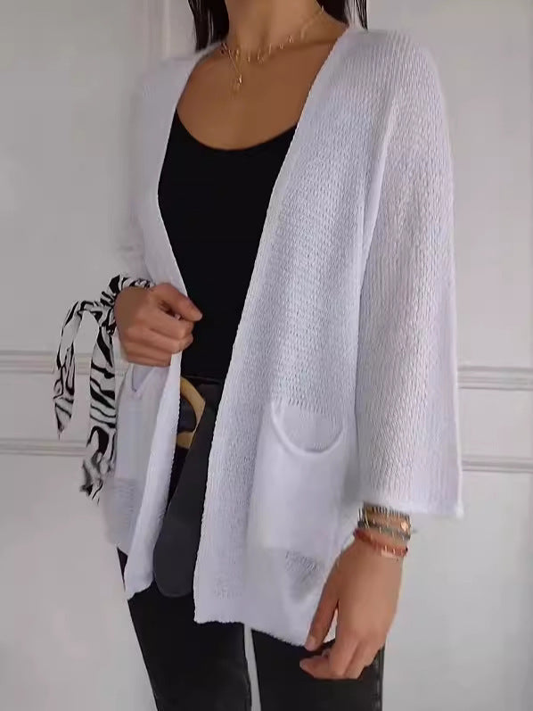 Damen luftiger Strickcardigan mit praktischen Taschen und 3/4-Ärmeln R&B