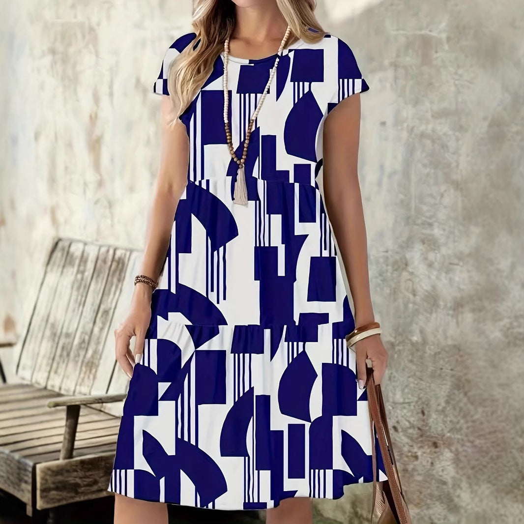 Damen modernes A-Linien Kleid mit geometrischem Druck R&B
