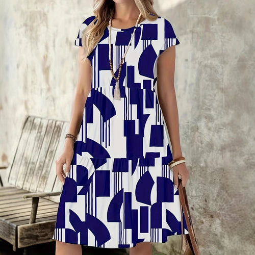 Damen modernes A-Linien Kleid mit geometrischem Druck R&B