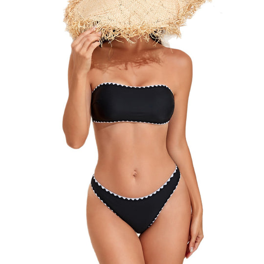 Damen Bandeau Bikini mit geometrischen Details R&B