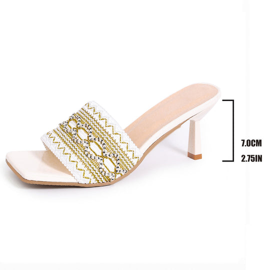 Damen Elegante und glamouröse Sandaletten mit verzierten Riemen und Blockabsatz R&B