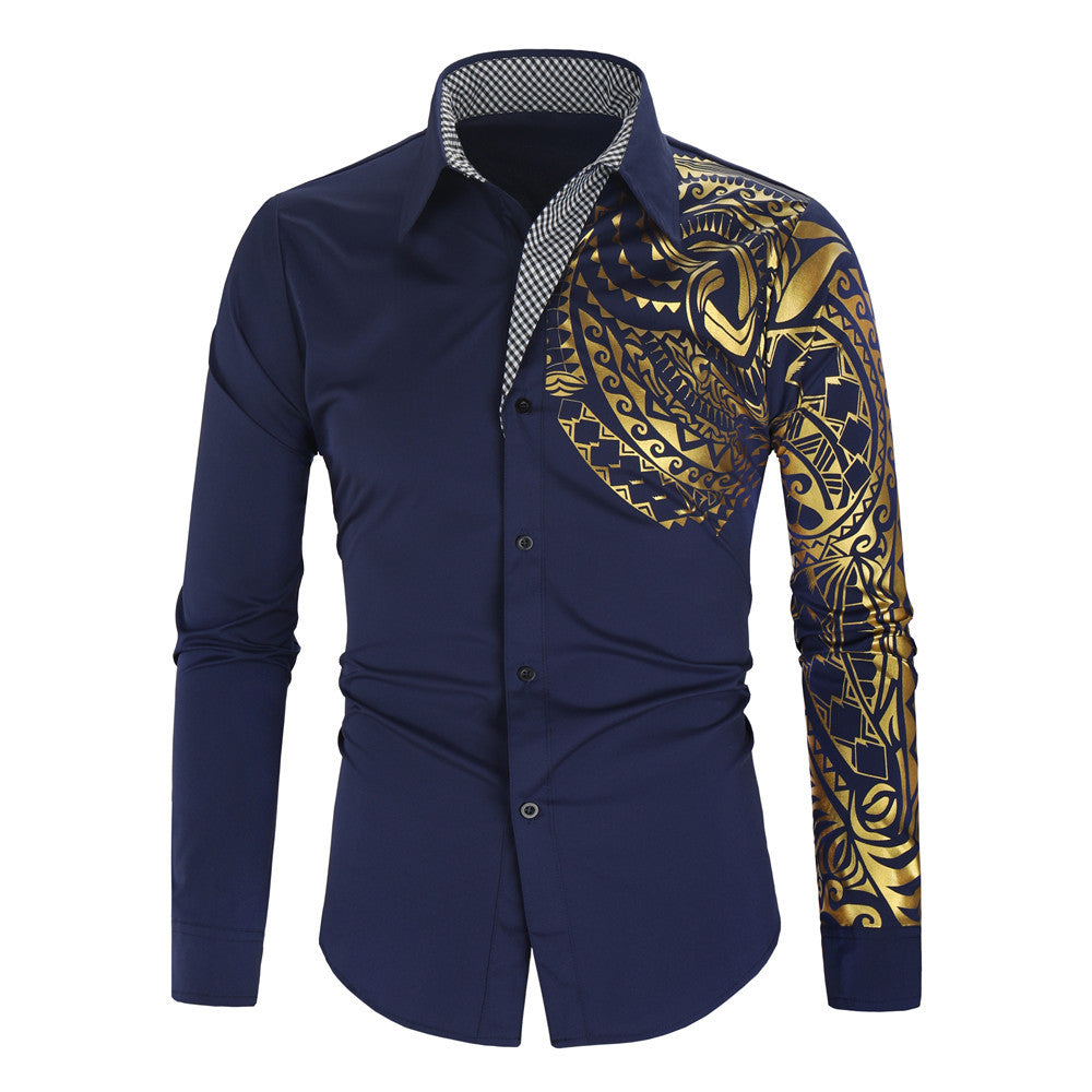Herren Langarmhemd mit exotischem Druckdesign und Kontrastkragen R&B