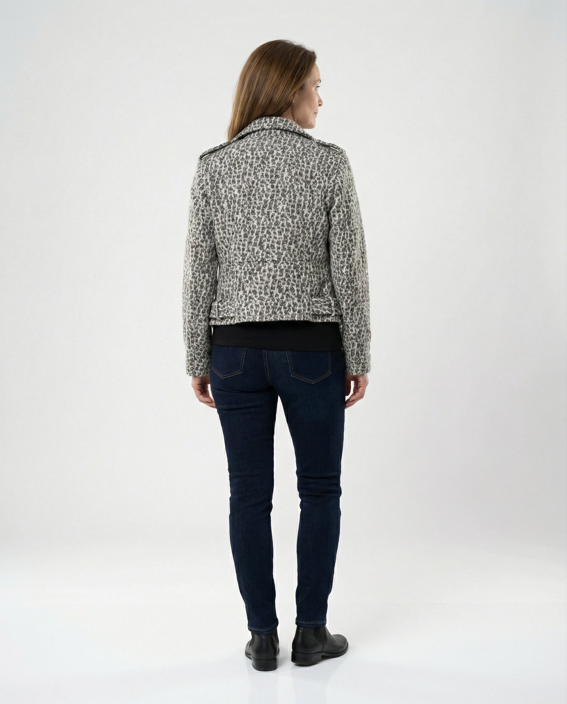 Damen Bikerjacke mit Tiermuster und taillierter Passform