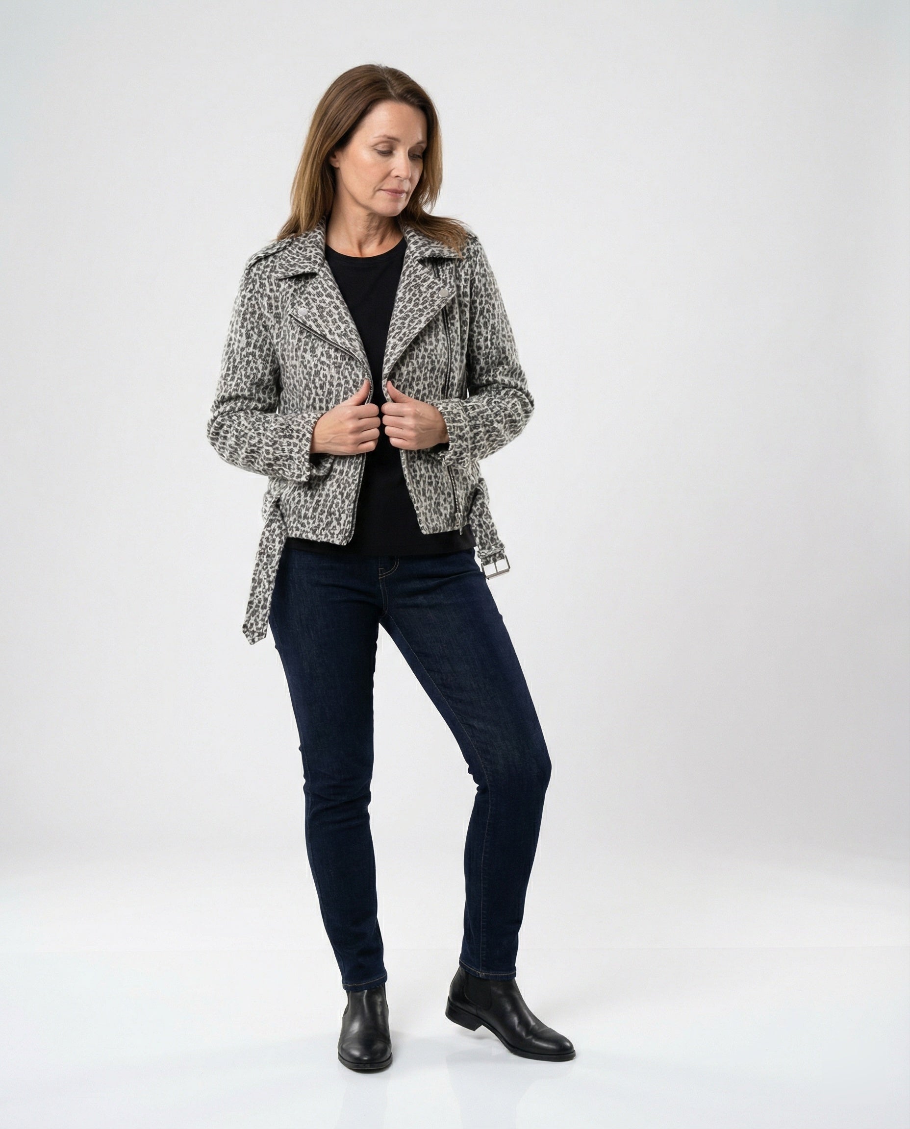 Damen Bikerjacke mit Tiermuster und taillierter Passform