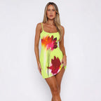 Damen Mini-Kleid mit floralem Druck und Spaghettiträgern R&B