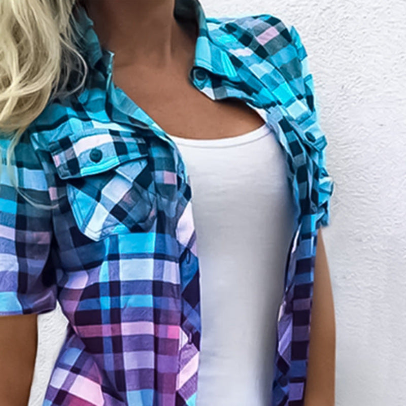 Damen nan lang geschnittenes Karoshirt mit aufgesetzten Brusttaschen und legerer Sommerpassform R&B