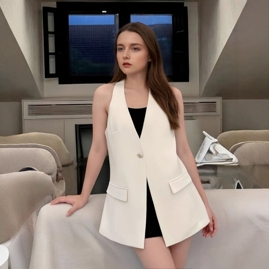 Damen elegante Blazer-Weste ohne Ärmel R&B