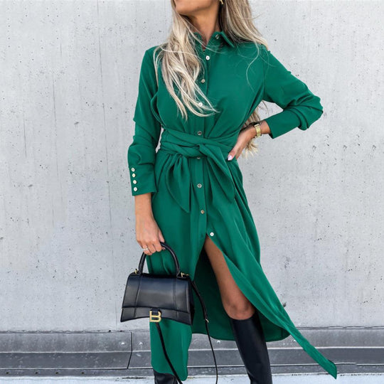 Damen Hemdblusenkleid mit Taillengürtel und seitlichem Schlitz R&B