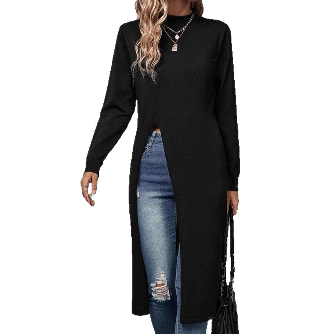 Damen elegantes Strickkleid mit seitlichen Schlitzen R&B