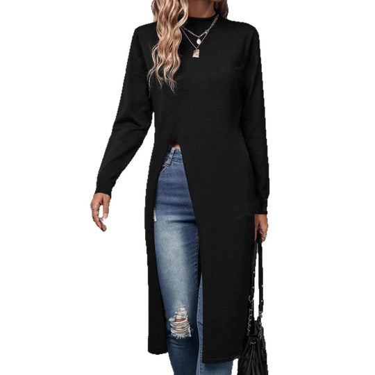 Damen elegantes Strickkleid mit seitlichen Schlitzen R&B