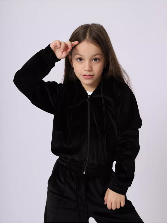 Damen samtiges Freizeit-Outfit mit Kapuze und elastischem Bund R&B