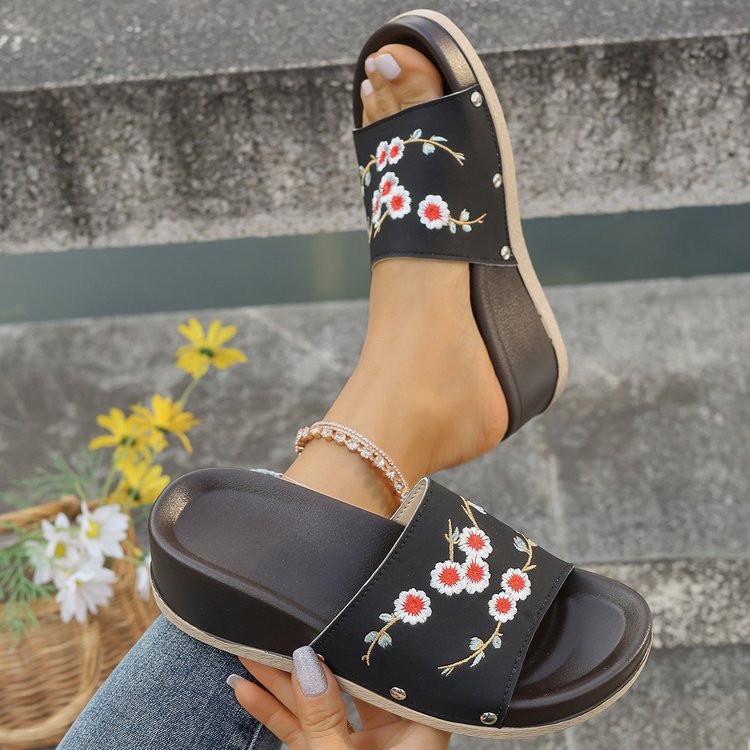 Damen modische Sandalen mit floralem Kunstlederdesign und rutschfester Sohle R&B