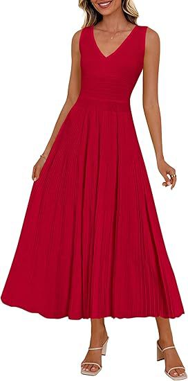 Damen Plisseekleid mit V-Ausschnitt und weitem Saum R&B
