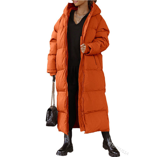 Damen gesteppte Langjacke mit Kapuze und praktischen Seitentaschen R&B