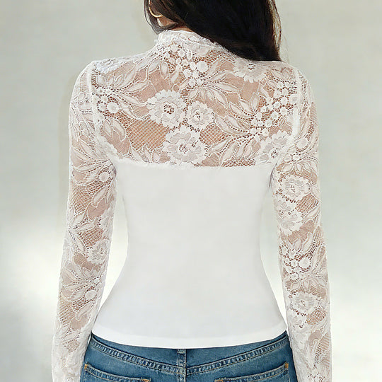 Damen Spitzenbluse mit schickem Halsteil und raffinierter Passform R&B