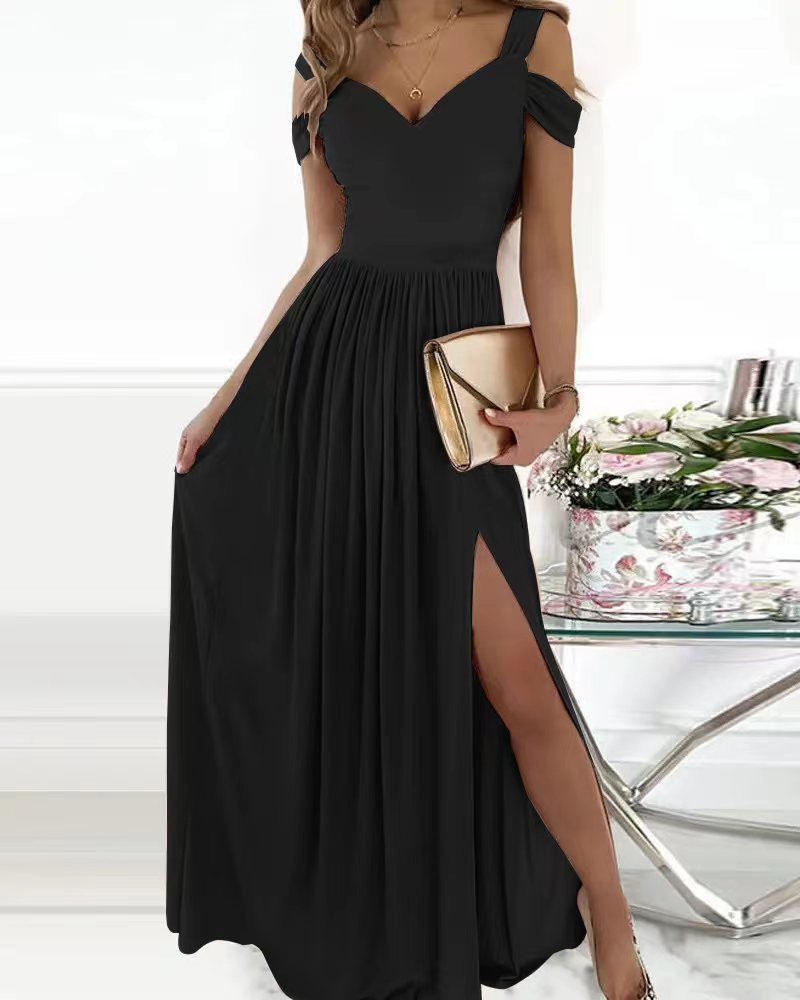Damen Maxikleid mit charmantem Ausschnitt und asymmetrischem Schlitz R&B