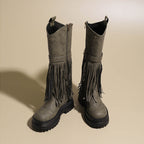 Damen Overknee-Stiefel mit modischem Fransen-Design und robustem Profil R&B