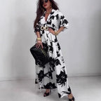 Damen Maxikleid mit raffiniertem Knopfdesign und floralem Druck R&B