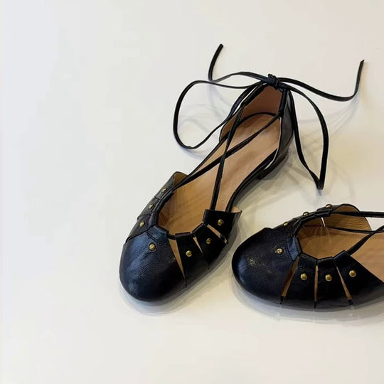 Damen Ballerina-Schuhe mit elegantem Riemendesign und modischen Nieten R&B