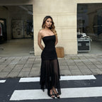 Damen Elegantes Maxikleid mit gerafftem Oberteil und transparentem Rock R&B