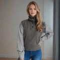 Damen Strickpullover mit modernem Kragen und eleganten gestreiften Ärmeln R&B