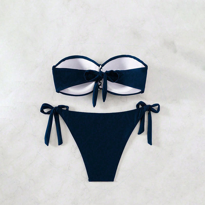 Damen Bandeau-Bikini mit verstellbaren Trägern und raffinierter Raffung R&B