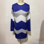 Damen nan Longsleeve-Strickkleid mit Chevron-Muster, geradem Saum und körperumspielender Passform R&B