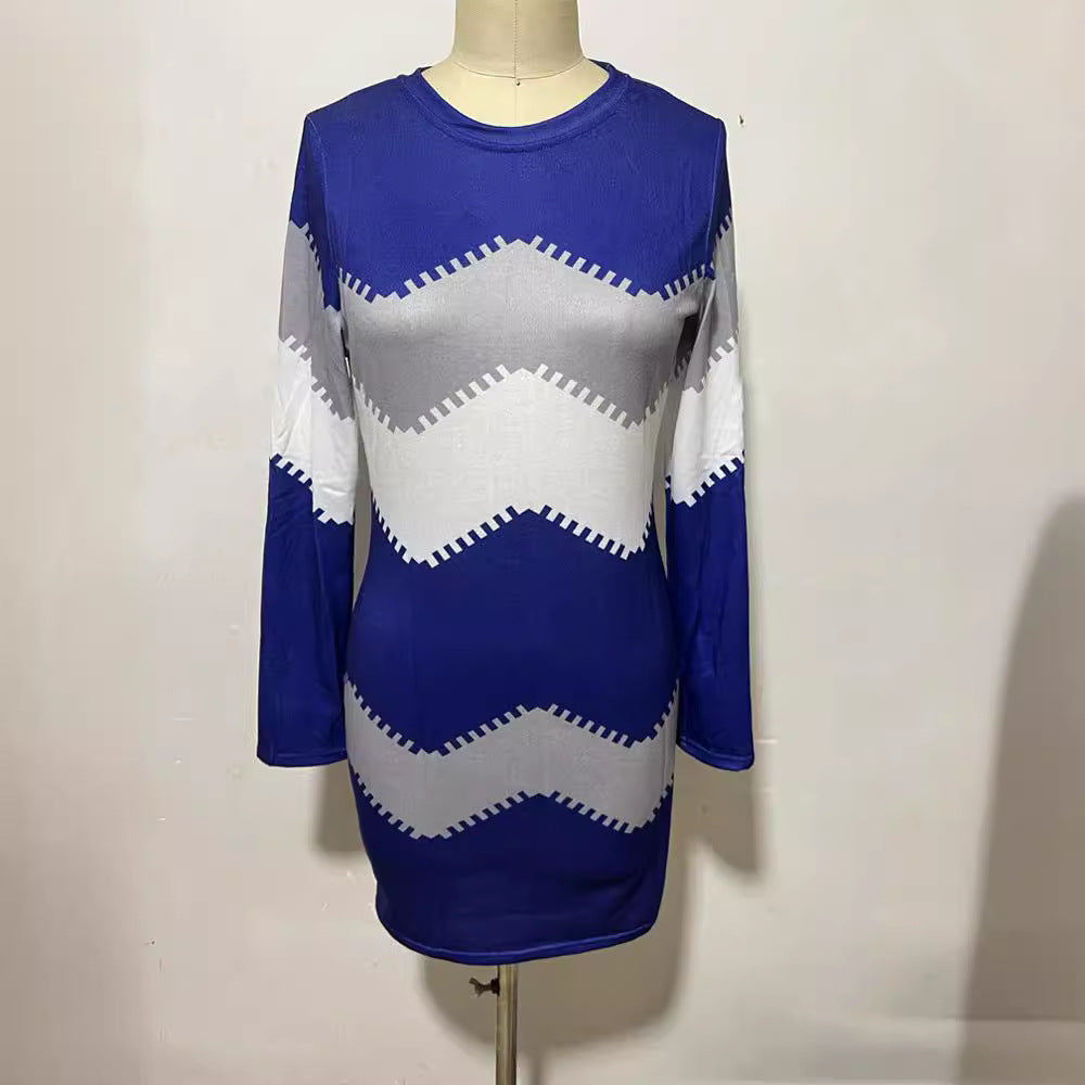Damen nan Longsleeve-Strickkleid mit Chevron-Muster, geradem Saum und körperumspielender Passform R&B