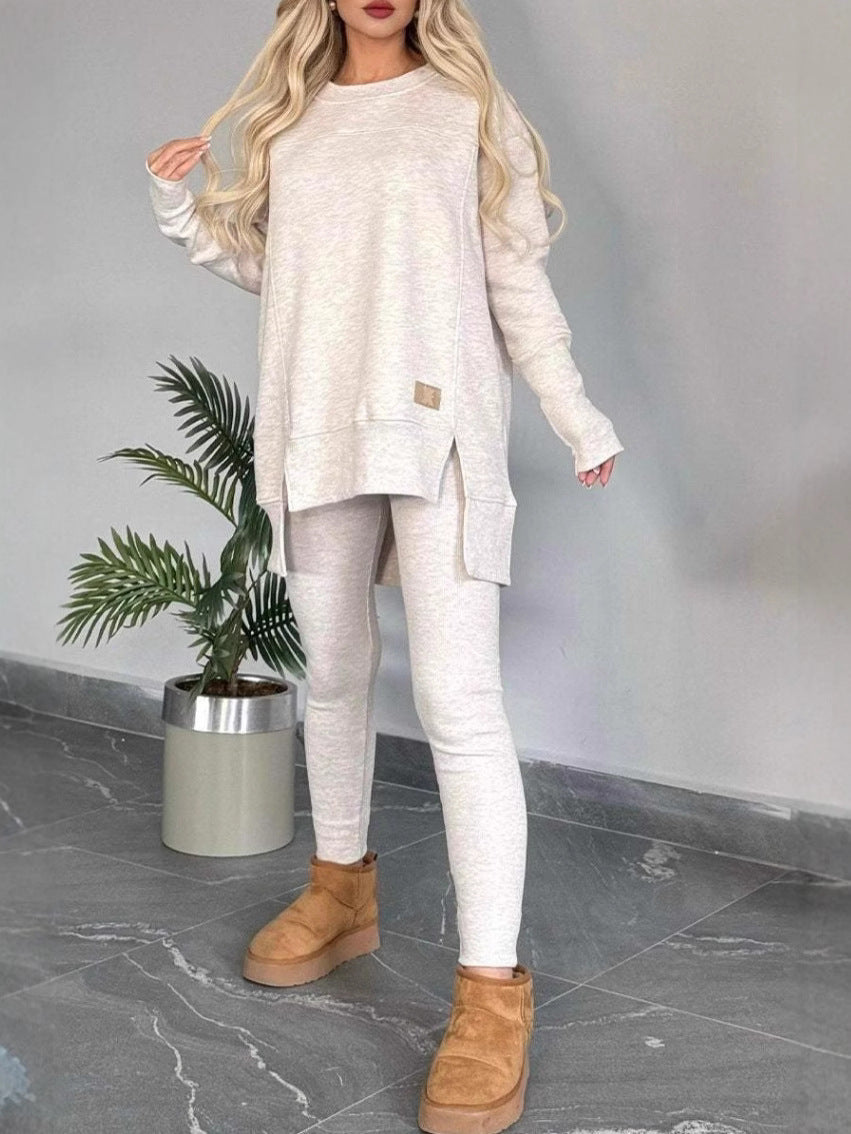 Damen Lässiges Langarm Sweatshirt-Set mit asymmetrischem Schnitt und praktischen Taschen R&B