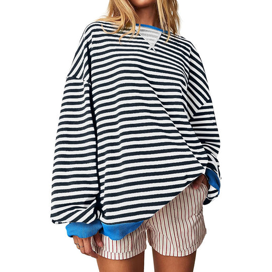 Damen Bequeme Streifenpulli mit Raglanärmeln und elastischen Bündchen R&B