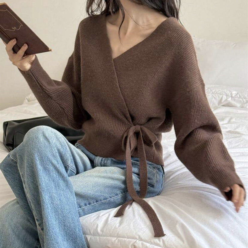Damen Wickelstrickjacke mit weichem Material und lässigem Schnitt R&B