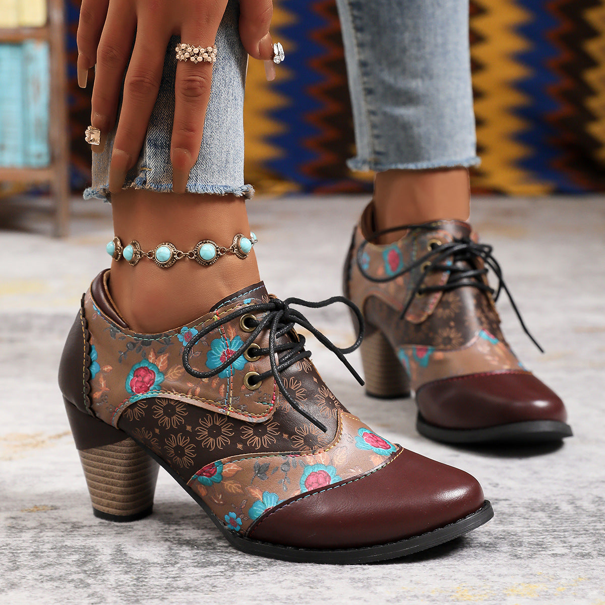 Damen Stiefeletten mit floralem Design und komfortablem Blockabsatz R&B