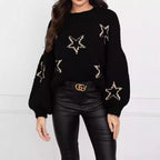 Damen Strickpullover mit Sternen-Design und weit ausgestellten Ärmeln R&B