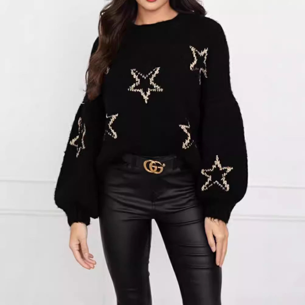 Damen Strickpullover mit Sternen-Design und weit ausgestellten Ärmeln R&B