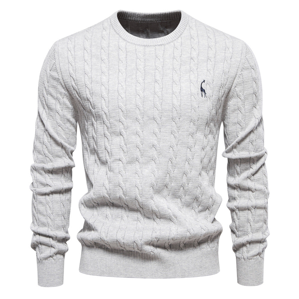 Herren Strickpullover mit Zopfmuster und Rundhalsausschnitt R&B