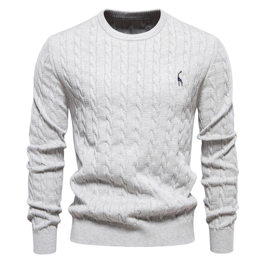 Herren Strickpullover mit Zopfmuster und Rundhalsausschnitt R&B