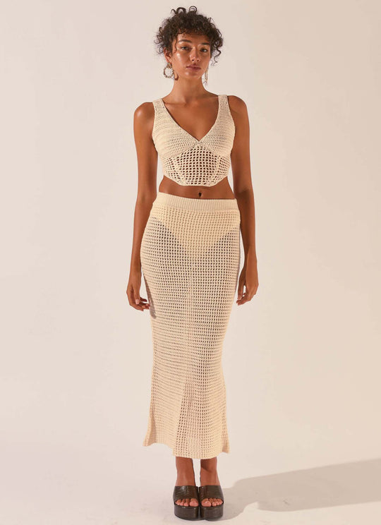 Damen gehäkeltes Crop-Top und Maxirock-Set R&B