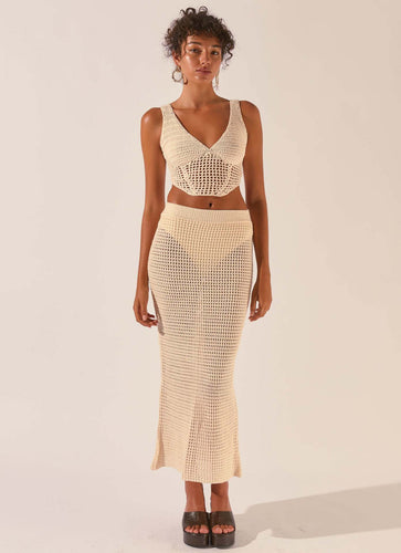 Damen gehäkeltes Crop-Top und Maxirock-Set R&B