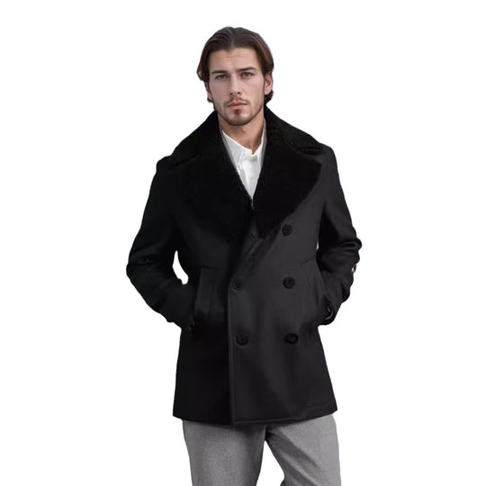 Herren eleganter Dufflecoat mit weichem Kragen R&B