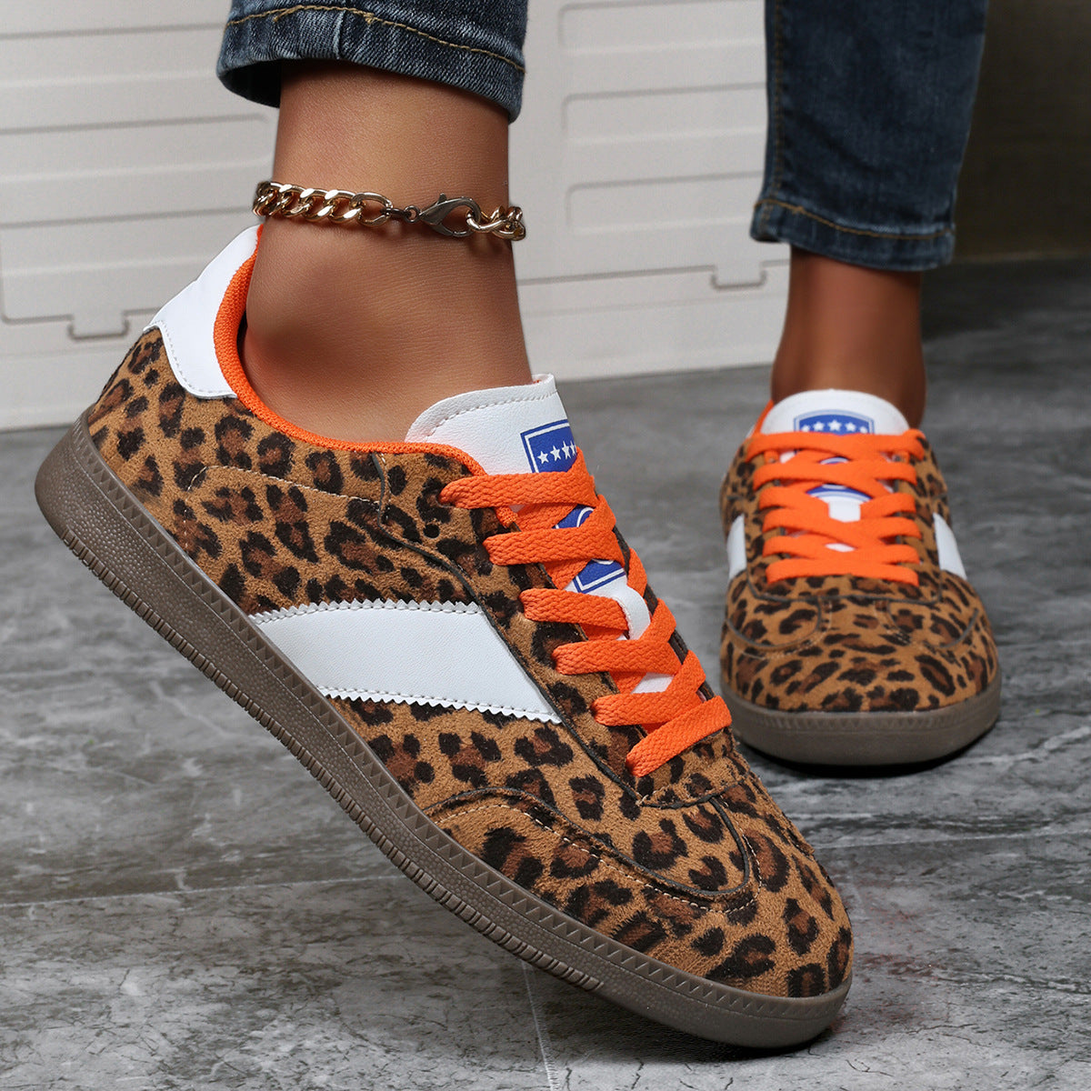 Damen nan Leopardenmuster Wildlederoptik Sneaker mit ergonomischer Polstersohle und rutschfester Gummisohle R&B