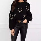 Damen Strickpullover mit Sternen-Design und weit ausgestellten Ärmeln R&B