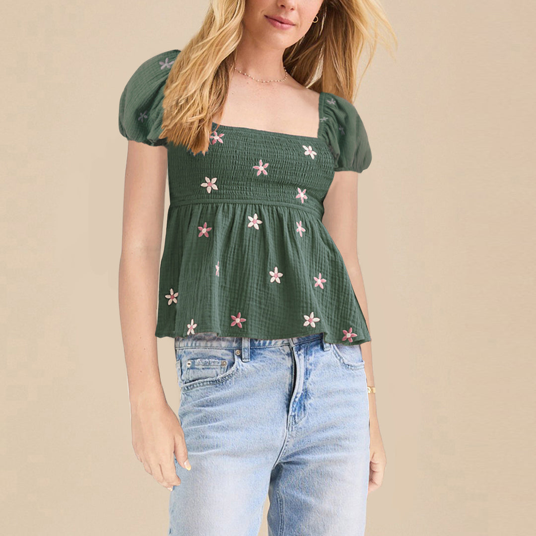 Damen Puffärmel Blusenshirt mit elastischem Bund R&B
