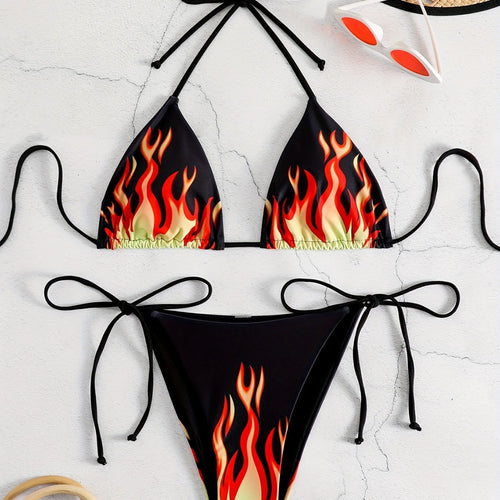 Damen Triangel-Bikini mit feurigem Motiv R&B