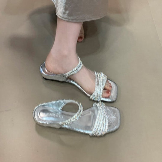 Damen Glamouröse Sandalen mit schimmernden Riemen und komfortabler Sohle R&B