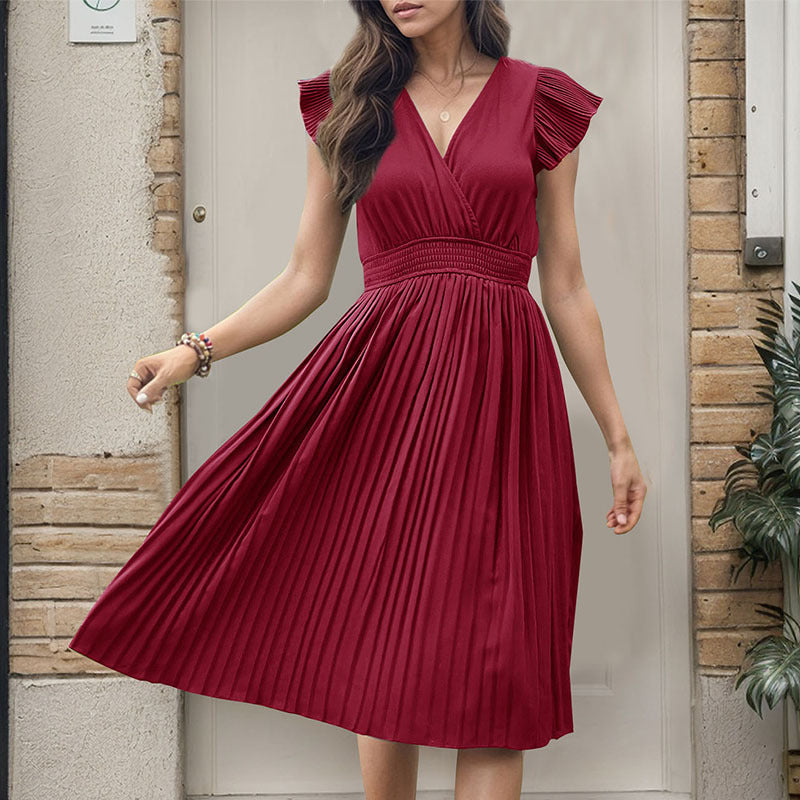 Damen Midikleid mit plissiertem Design und voluminösen Ärmeln R&B