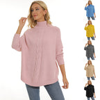 Damen gemütlicher Strickpullover mit hochgeschlossenem Kragen und modischem Zopfmuster R&B