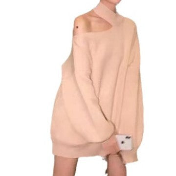 Damen Oversized Pullover mit schulterfreiem Design und hohen Kragen R&B