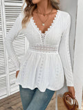 Damen nan romantische Broderie-Anglaise Tunika mit Taillen-Spitzenband und V-Ausschnitt R&B