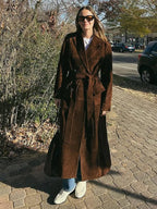 Damen Eleganter Wildledermantel mit Taillengürtel R&B