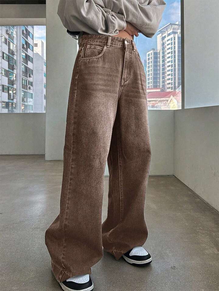 Damen Weit geschnittene Denim-Hose mit hoch tailliertem Design und modischem Schnitt R&B